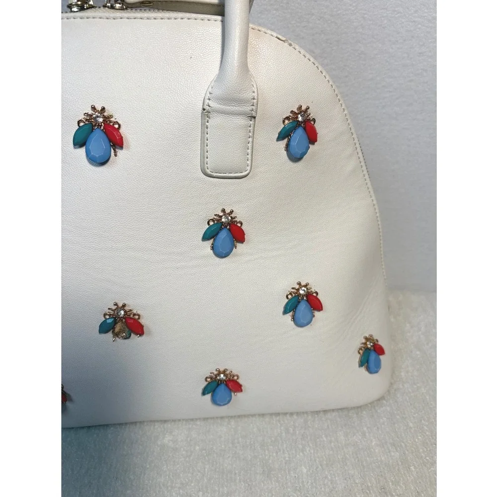 Unbranded Jeweled Bee Satchel Bag Womens Large White Good Embellished Dome